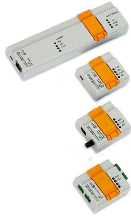 Field-bus control elements of AS-interface for conveyors, AS-i controls for conveyor systems, AS-i master, AS-i slaves, AS-i Sensors